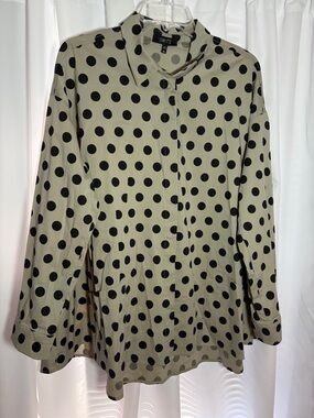 COMFY USA Beige & Black Dot Button Down Top size XL